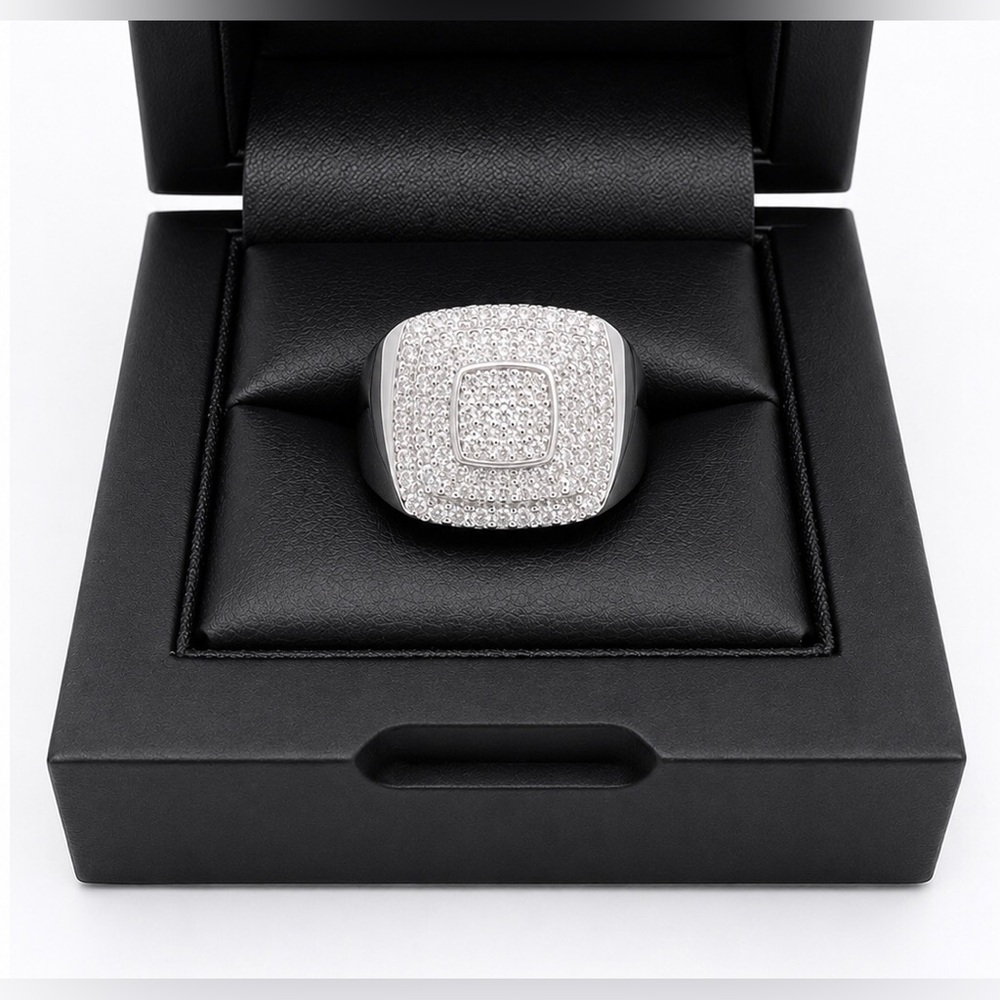 925 Sterling Silver Pave Square Men’s Ring 1.75CT MOISSANITE Size 9,10,11 or 12
